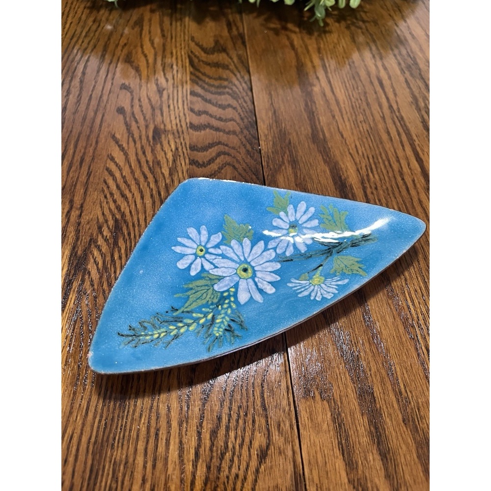 Vintage Artistic Enamel on Copper Mid Century Art Decorative Bowl Trinket Dish